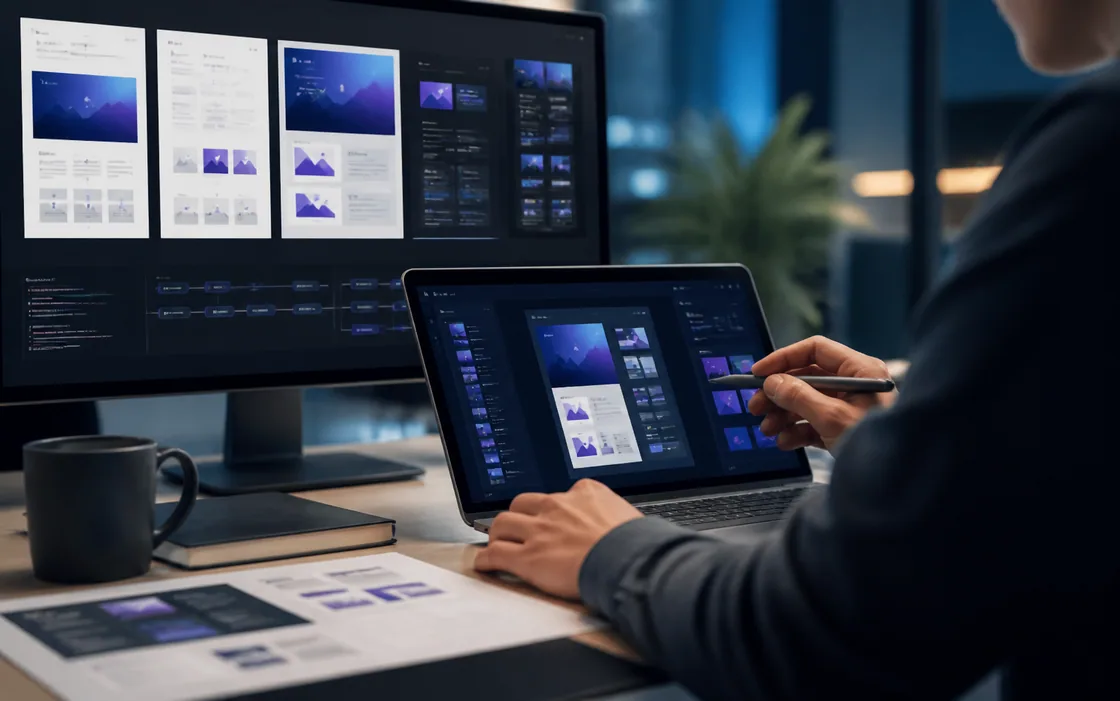 Web designer reviewing and modifying a digital interface