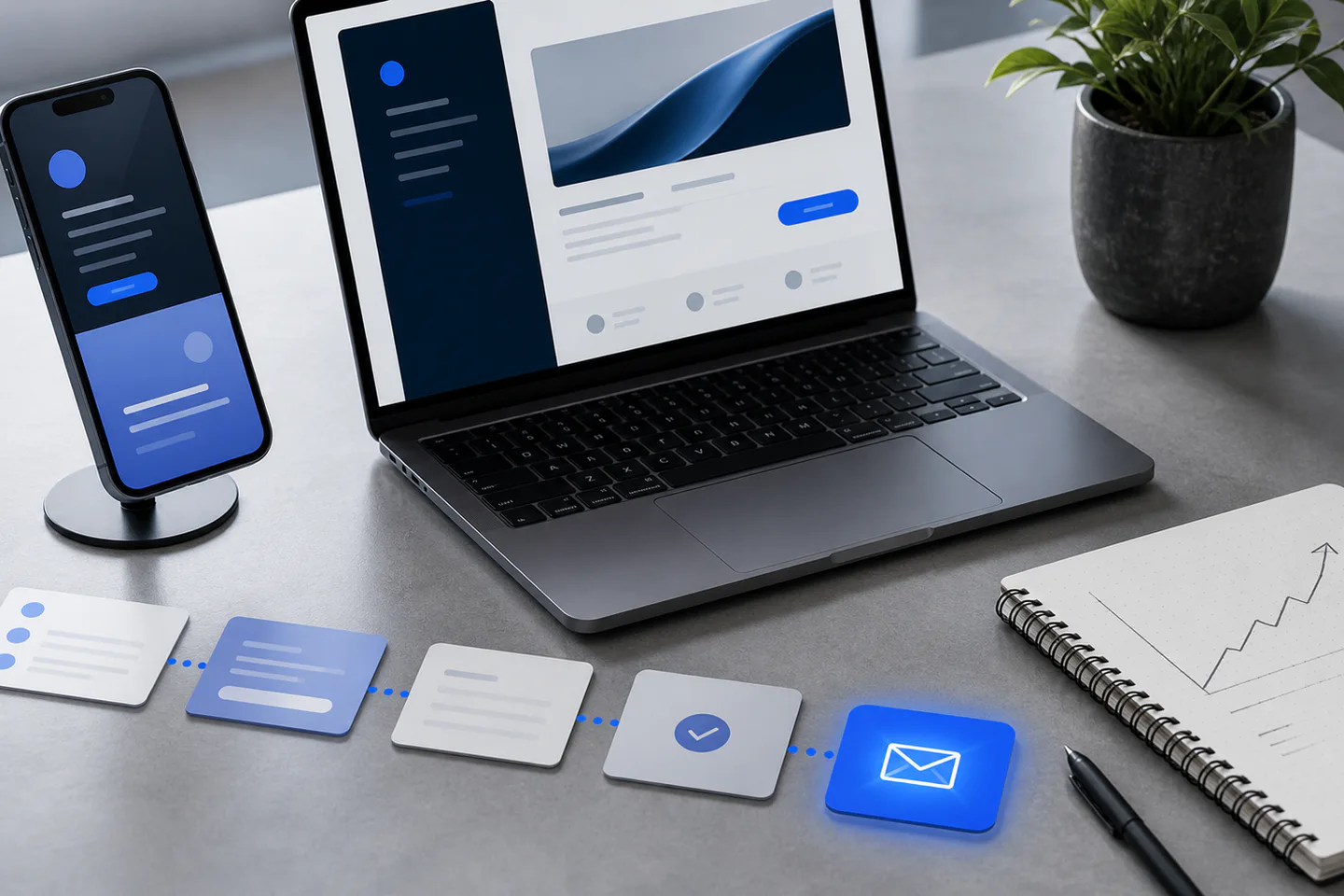 Laptop and mobile landing pages arranged as a clear digital enquiry journey