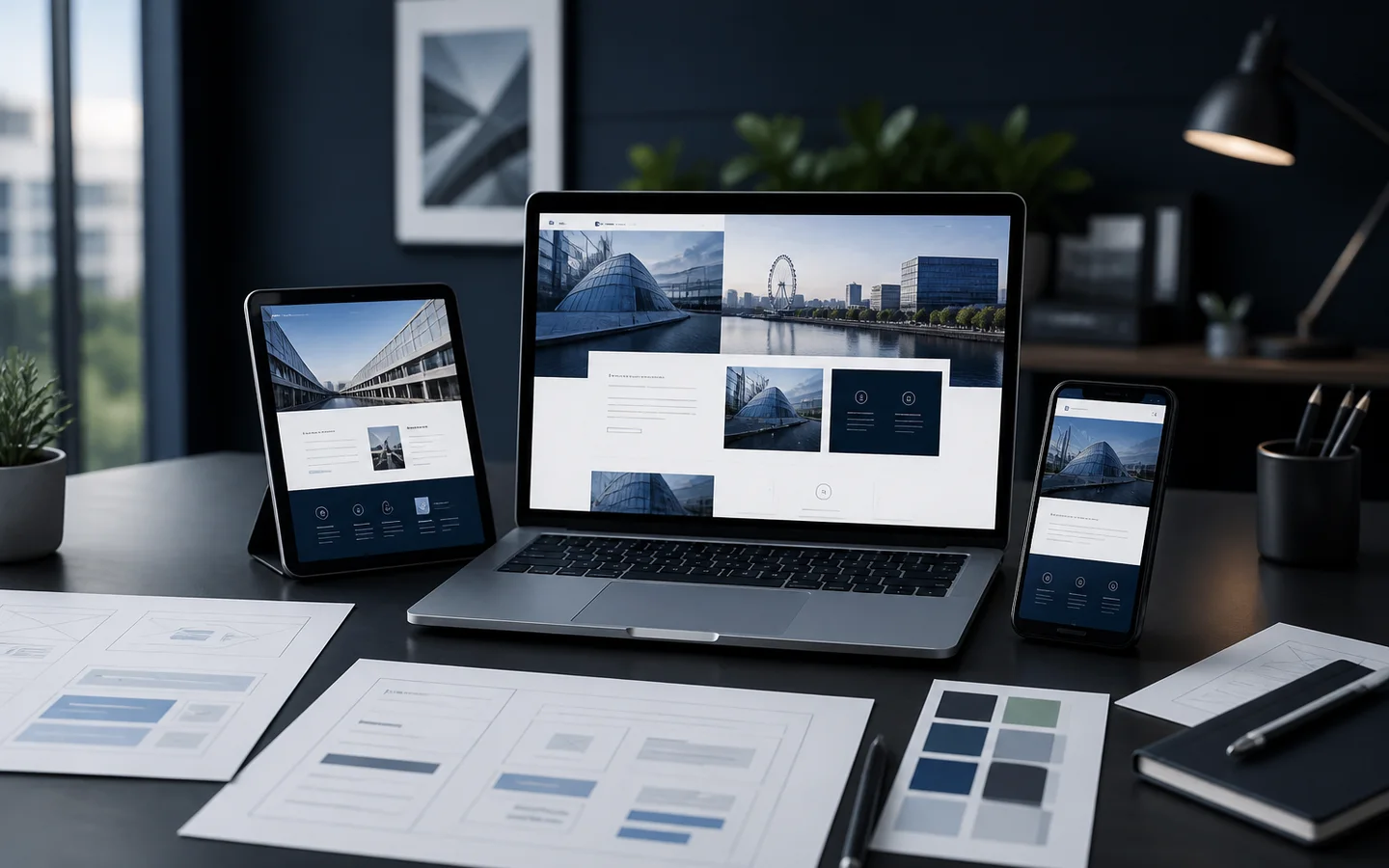 Generated professional web design and development workspace with responsive website layouts for UK businesses Generated professional web design and development workspace with responsive website layouts for UK businesses